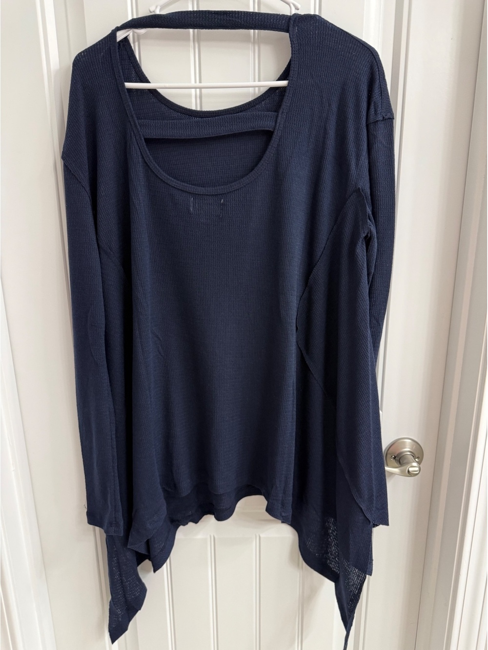 Tulip B Navy Blue Long Sleeve Top with Asymmetrical Hem